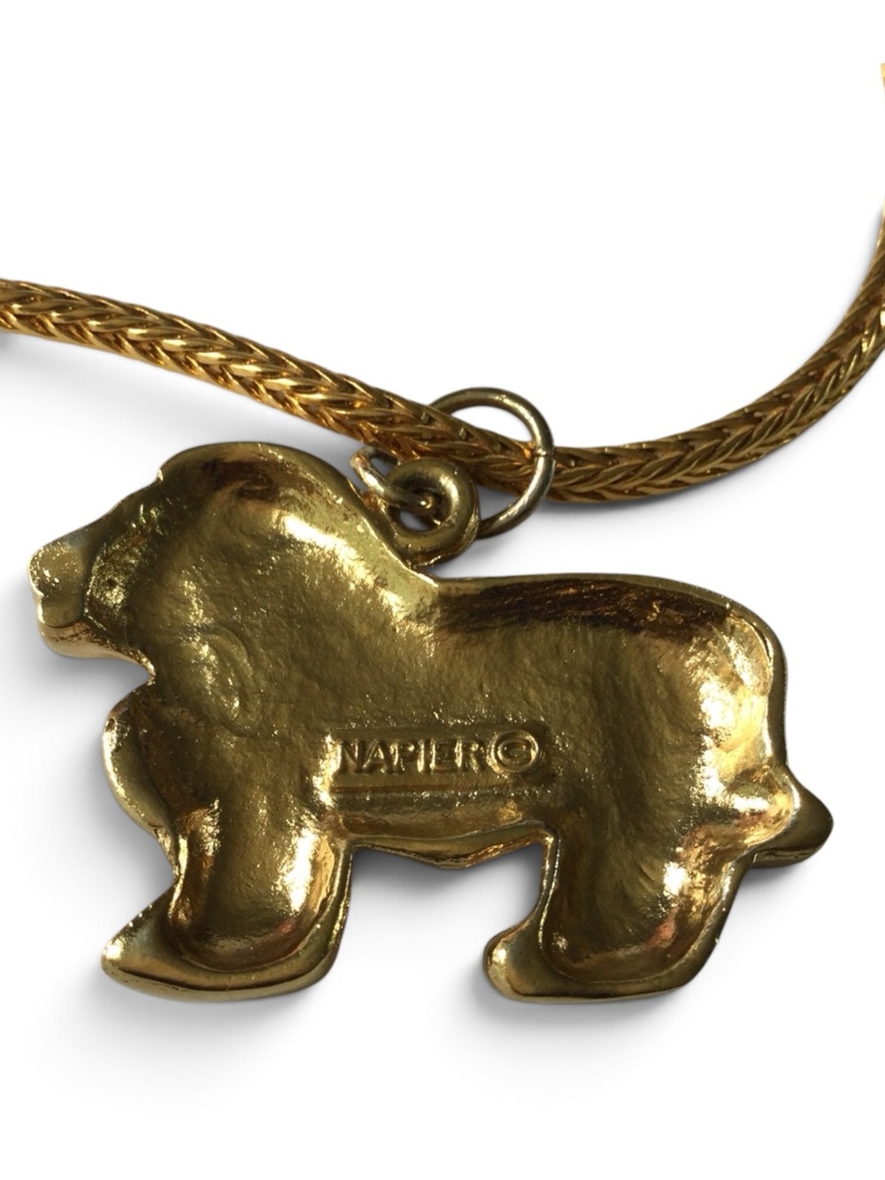Vintage Stamped Napier Gold-Tone Lion Pendant Necklace - Picture 15 of 16